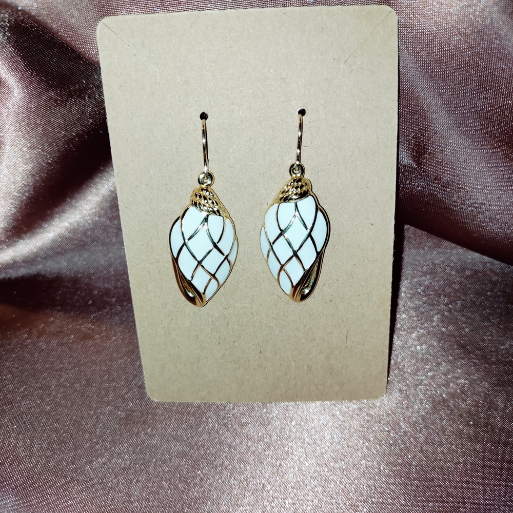 Trifari Gold and White Drop Earrings